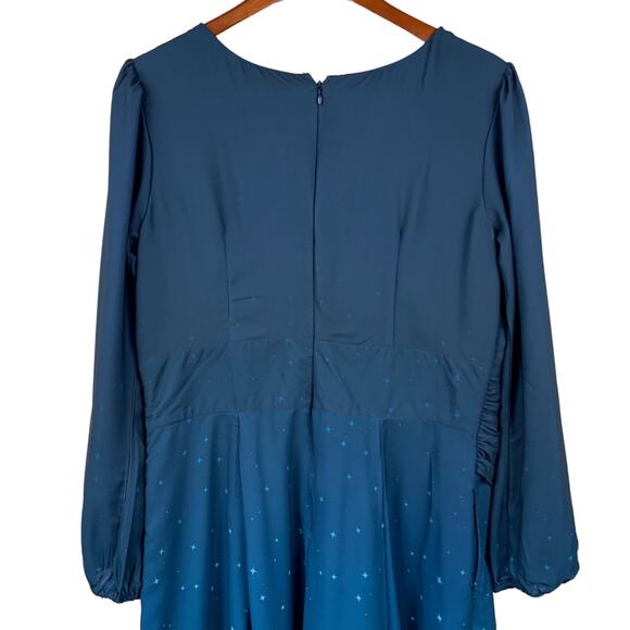 Wayward Fancies eShakti Dress Ombre Star Print Crepe Pleated Empire L 14 16 - Picture 10 of 12